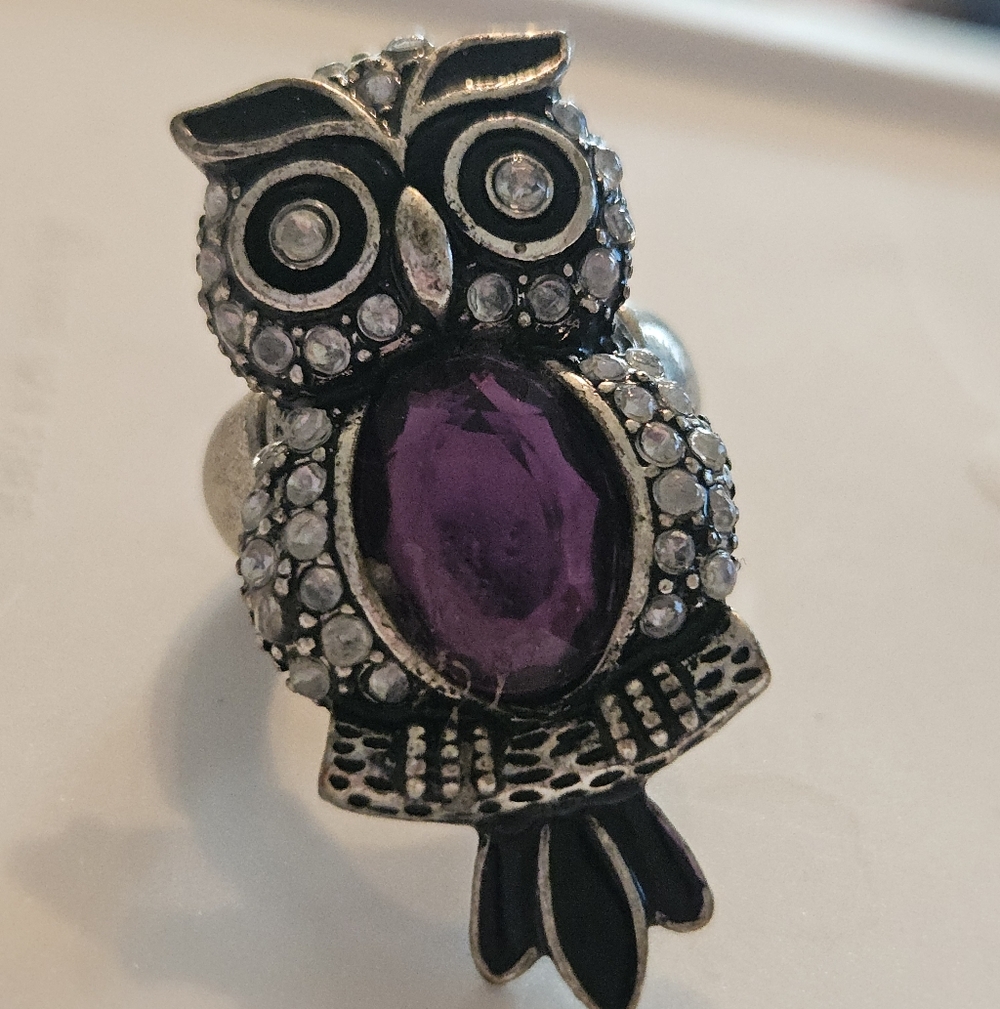 Purple and Silver Owl Ring